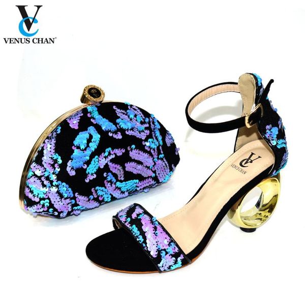 

african summer high heels slipper shoe and bag for wedding dress italian lady shoes with matching bags new style women pumps, Black