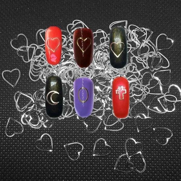 

50pcs metal rivet nail art accessories charms decorations 3d heart rose gold triangle sticker hybrid japanese slim moon manicure, Silver;gold