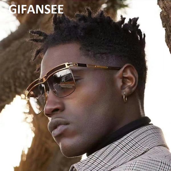 

gifansee one piece square men sunglasses alloy stripe pilot outdoor glasses hip hop punk shades oculos women uv400, White;black