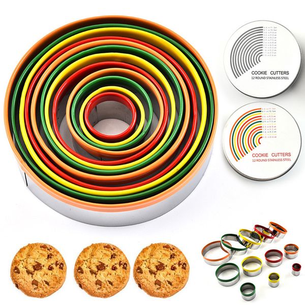 Set di taglio per biscotti in acciaio inossidabile 12 pezzi / set Stampi per taglio di forme rotonde Mousse Cake Biscuit Donuts Cutter