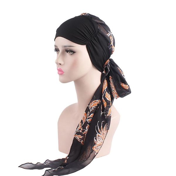 

women muslim muslim scarf cap islamic head wear hat head band turban print long tail hat scarf wrap 4.11, Blue;gray