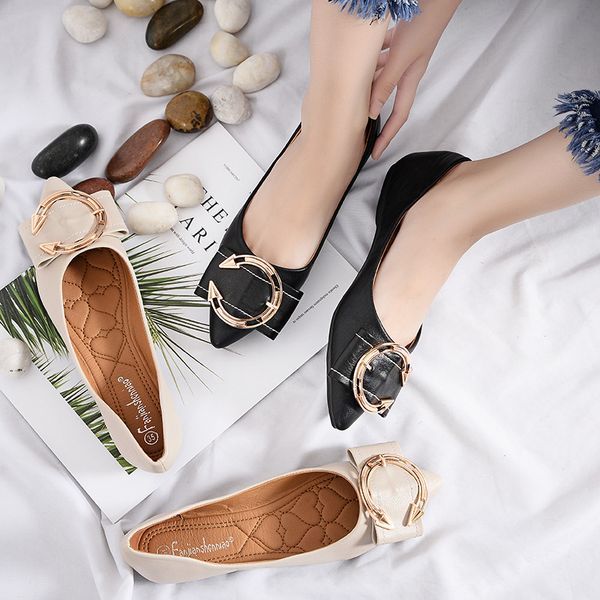 

metal decoration slip on shoes for women soft large size 43 loafers women pointed toe new flats shoes, Black