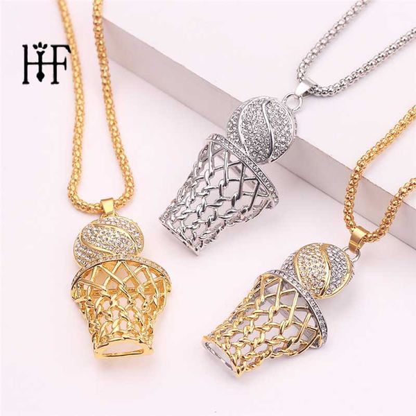 

hip hop basketball necklace for men basketball pendant metal box chain link gold-color necklace men gothic fitness jewelry, Silver