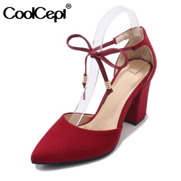 

coolcept plus size 30-48 women high heel sandals thick heel lace up women summer shoes fashion party dance woman footwear, Black