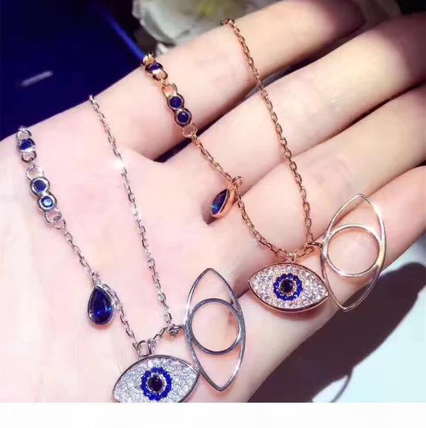 

famous brand design double blue evil eyes short necklace for women gold color cubic zirconia charm feminino bijuterias zk40, Silver