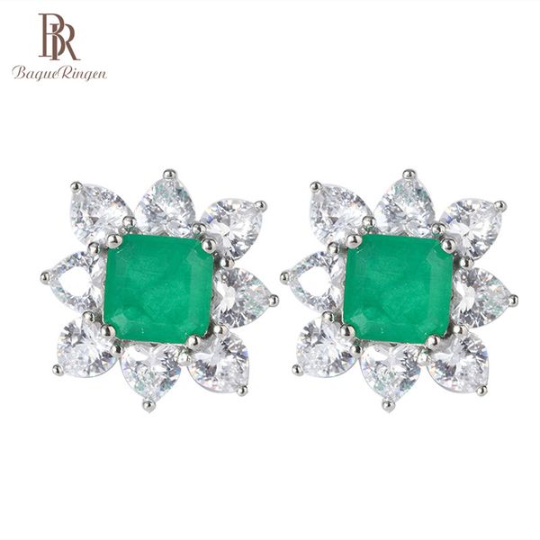 

other bague ringen trendy square emerald earrings for women flower shaped silver 925 jewelry geometry gemstones female ear studs gift, Golden;silver