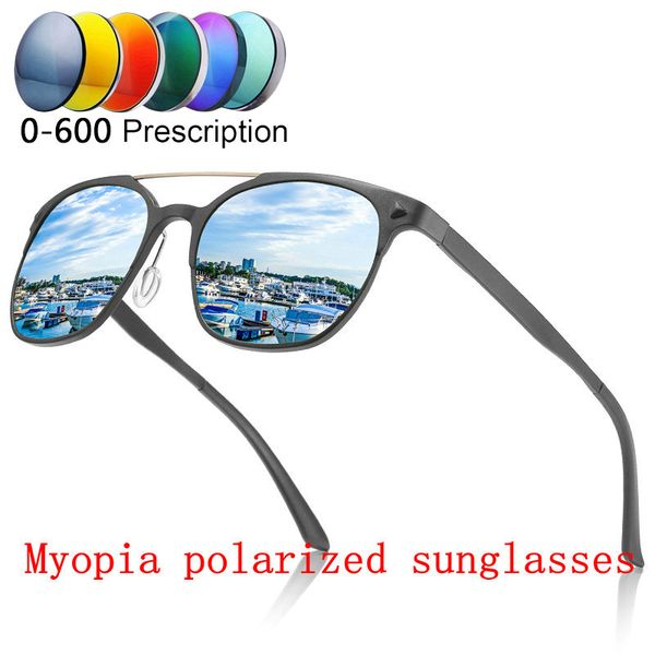 

2020 pilot custom made myopia minus prescription polarized lens alloy polarized round sunglasses mirror coating anti-wind fml, White;black