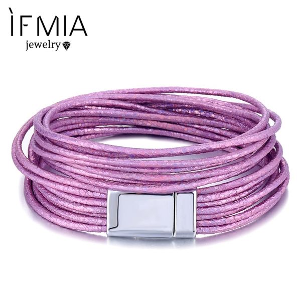 

multiple layer leather wrap bracelets for women silver color magnet buckle charm bracelet & bangle female male party jewelry, Golden;silver