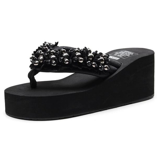 

slippers summer women casual massage durable flip flops beach sandals female wedge shoes striped lady room, Black