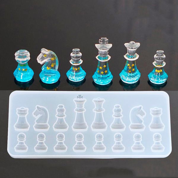 Molde de silicone para resina formato de xadrez internacional silicone resina uv diy argila resina epóxi pingente moldes para jóias237p