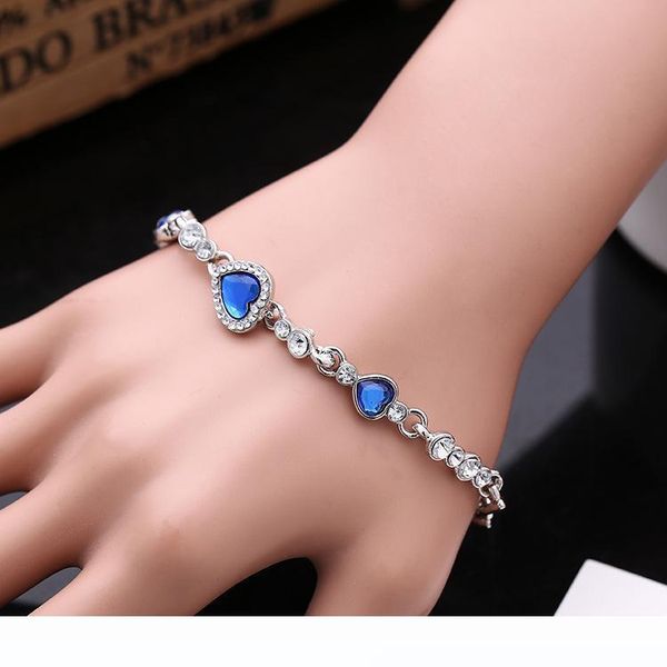 

2020 kuniu 2020 lovely charming elegant women lady ocean red crystal heart bangle bracelet, Black