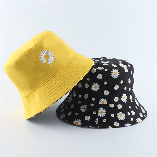 

summer hats fashion women daisies fisherman double sided sunproof beach cute floral printed female sunhat, Blue;gray