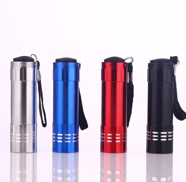 

aluminum alloy portable mini uv flashlight violet light 9 led 300lm torch light lamp mini flashlight led torches 4 color sale