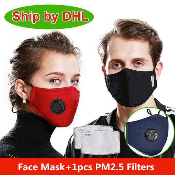 

US Stock Washable Face Mask Anti-Dust Reusable PM2.5 Masks with 1 Filter Valve Protective Cloth Cycling Sports Masks Individual Package