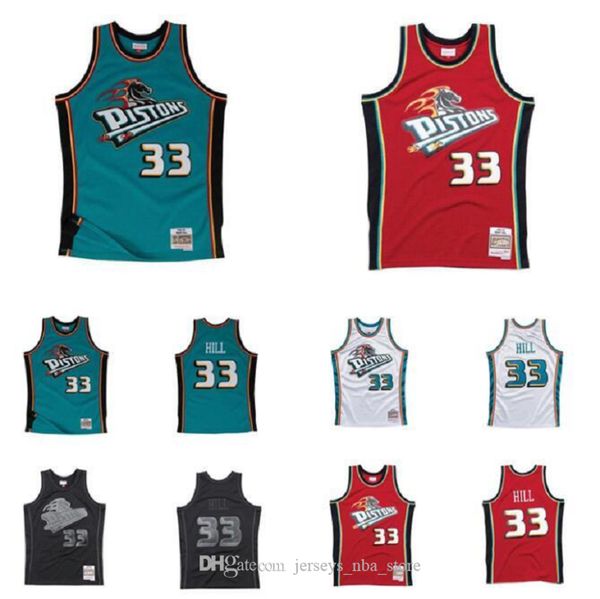 

men's detroit pistons 33 grant hill mitchell & ness 1998-99-00 hardwoods classics authentic jersey, Black;red