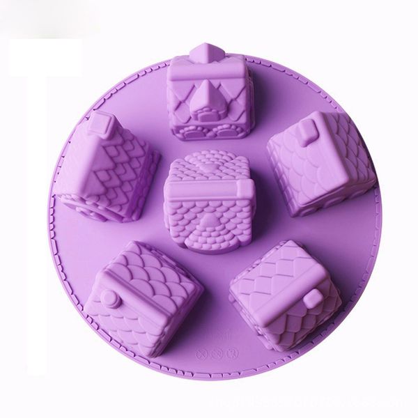 

6 отверстий 3d gingerbread выпечки дома силикон шоколадный торт mold случайный цвет
