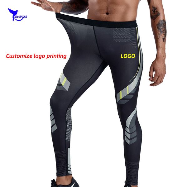 

running pants high stretch men printed compression tights quick dry sport fitness leggings gym jogging trousers workout custom, Black;blue