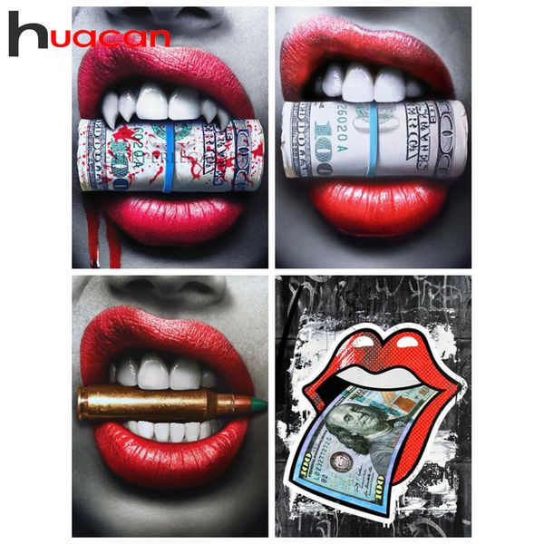 

huacan diy diamond painting new lip full diamond embroidery complete kit scenic home decoration diamond art