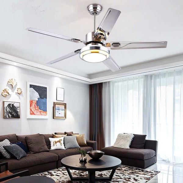 

modern led ceiling fan 5 blad esstainless steel ceiling fans lamps with lights for living room home dimming lighting