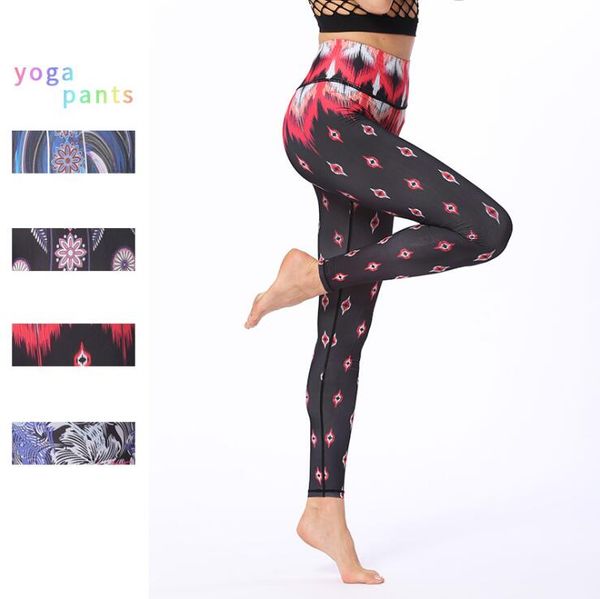 

yoga outfits women sports leggings flower printed pants quick dry gym tight stretchy sport leggins workout tights running, White;red