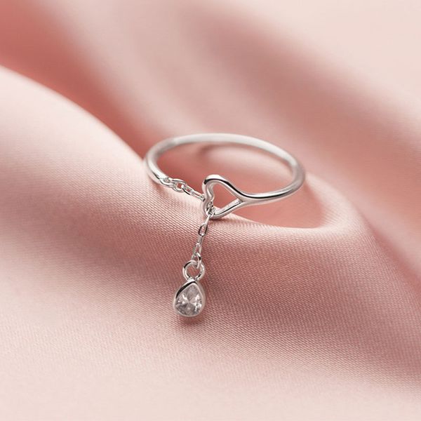 

adjustable chain rings for women 925 sterling silver heart ring cubic zirconia wedding engagement s925 jewelry girl gifts, Golden;silver