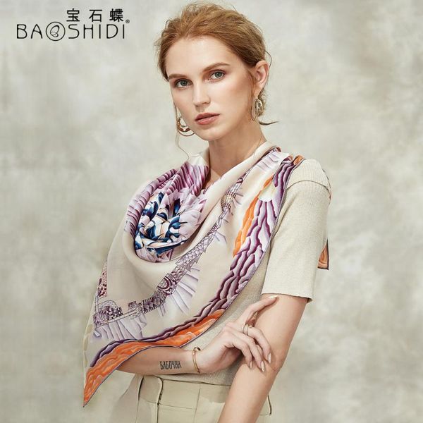 

baoshidi]2020 autumn new arrival,16m/ pure silk hijab scarf women,infinity square shawl, scarfs for elegant lady, Blue;gray