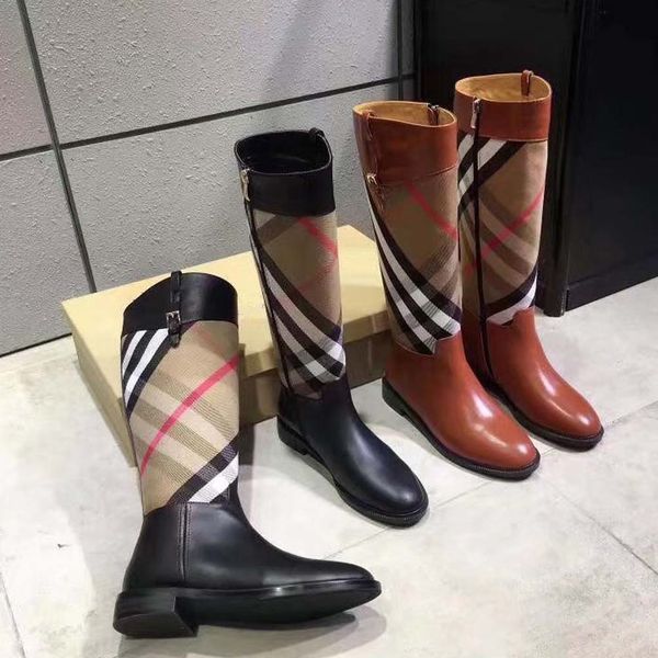 

fashion color matching round head women long boots female martin casual wild non-slip leather women's boots 04 b011, Black