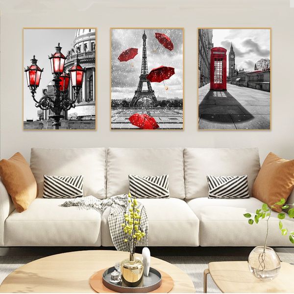 

nordic home decor posters paris tower red umbrella landscape canvas painting hd print wall art picture for living room no framed