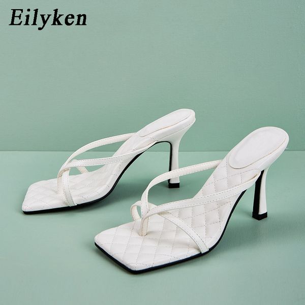 

eilyken new slippers women high heels summer slippers flip flops for women square toe clear sandals shoes size 36-42, Black