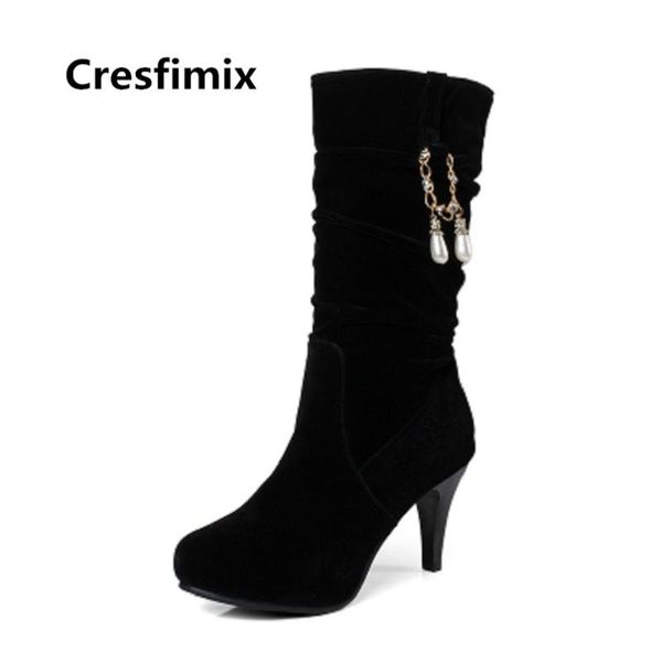 

boots cresfimix botas de mujer women cute autumn heel lady fashion sweet black femininas c3231