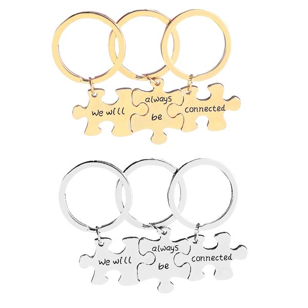 

3pcs we will always be connected keychain set, necklace set, friends jewelry, gift for sisters, Slivery;golden