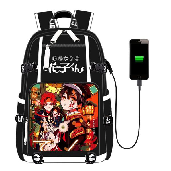 

toilet-bound jibaku shounen hana usb port backpack bag lapschool travel book bags students casual lapgirls boys rucksack