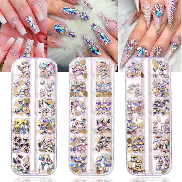 

nail art decorations chnrmjl120pcs/box gold ab irregular crystal flatback rhinestones 3d charm glass studs nails diamonds tools, Silver;gold
