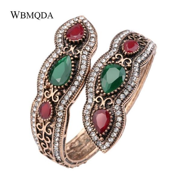 

wbmqda turkish jewelry big bangles bracelets retro multilayer gold color crystal hand accessories ing, Black