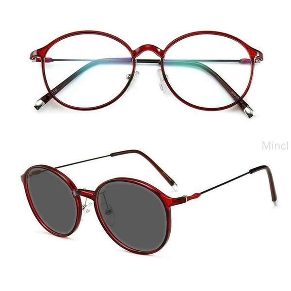 

mincl/ women tr90 round finished sun pchromic nearsighted eyeglasses optical men student optical myopia prescription fml, Black
