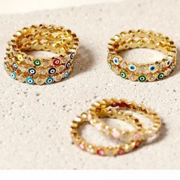 

2020 new bohemian rainbow evil eye rhinestone filled gold rings for women vintage ladies midi kunle finger ring gold ring sets, Silver