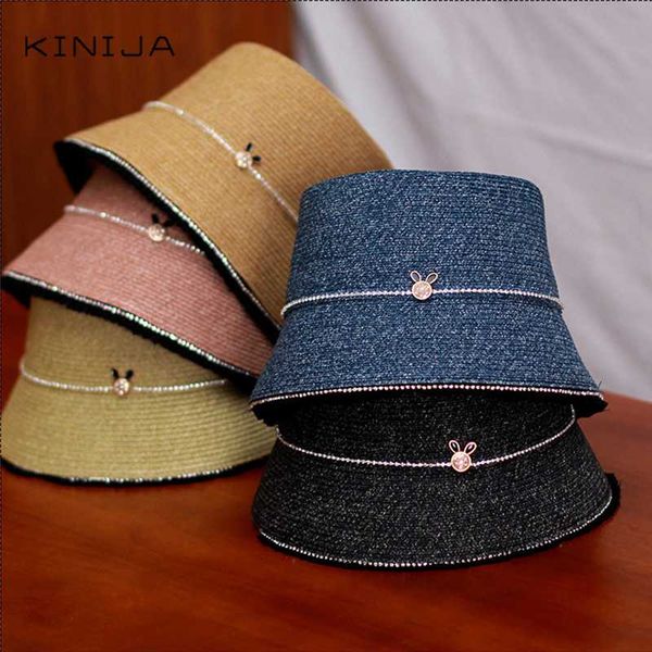 

дышащая грубая selvedge солнцезащитная соломенная шляпа рыболова cap cap cavet шляпа корейских летних женщин девушка пляж на открытом воздух, Blue;gray