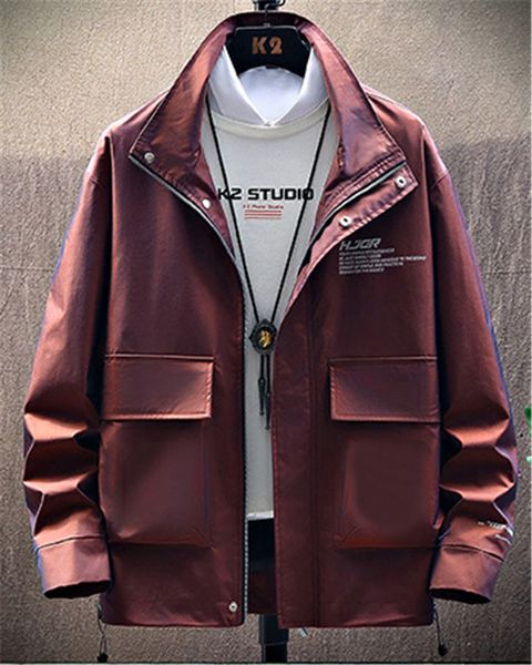 

men's jacket hooded new stylish fashion jacket reflective colorful 2020 new spring and autumn lapel neck jacket men's 2 colors m, Black;brown