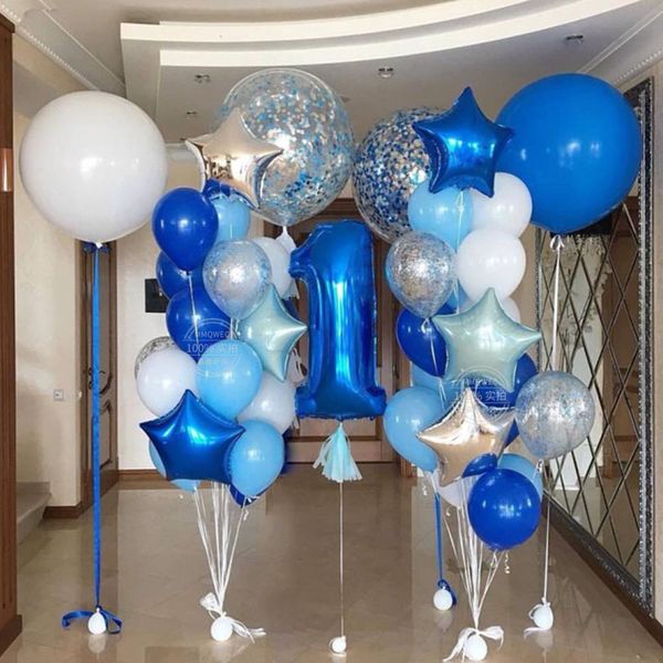

boy birthday balloons 36inch big round blue white transparent confetti balloon baby 1st birthday party decoration inflate ballon