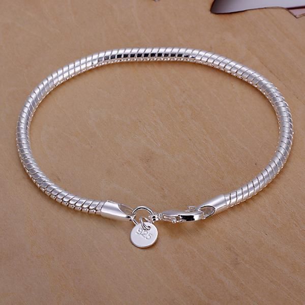 

3mm 8inches fashion 925 sterling silver snake chain bracelet for eur bead women men party bracelets jewelry hipping, Black