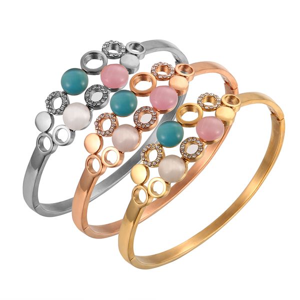 

fashion charm design opal stainless steel bangle bracelet for women circle cz cuff bangles women jewelry party gift, Black