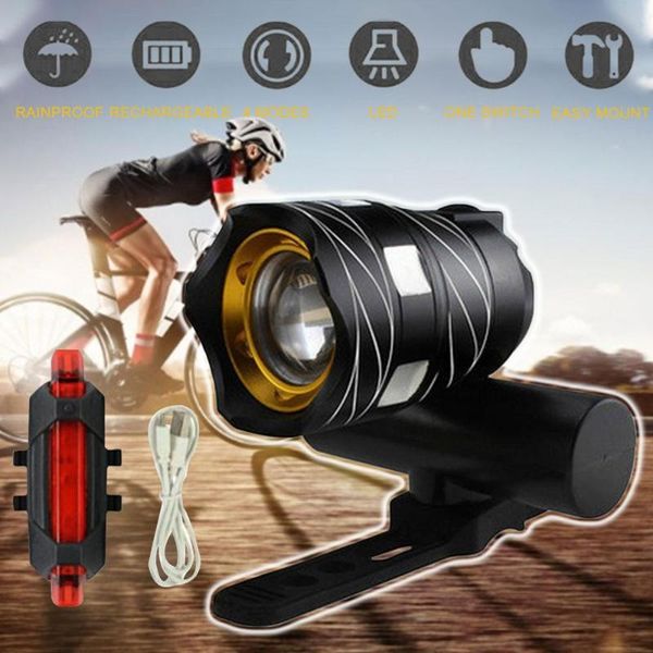 

bicycle light set t6 usb rechargeable battery adjustable zoom bike front headlight cycling lamp with taillight for bike