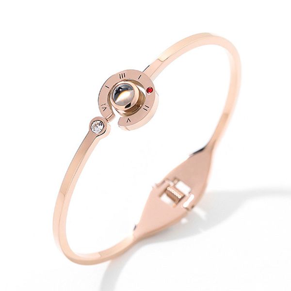 

yun ruo 100 languages i love you projection bangle rose gold silver color titanium steel jewelry woman birthday gift never fade, Black