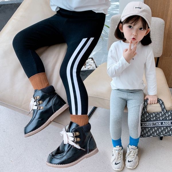 

kids designer clothes girls2020 new fashion all-match handsome side stitching korean style fashionable slim stretch leggings, Blue