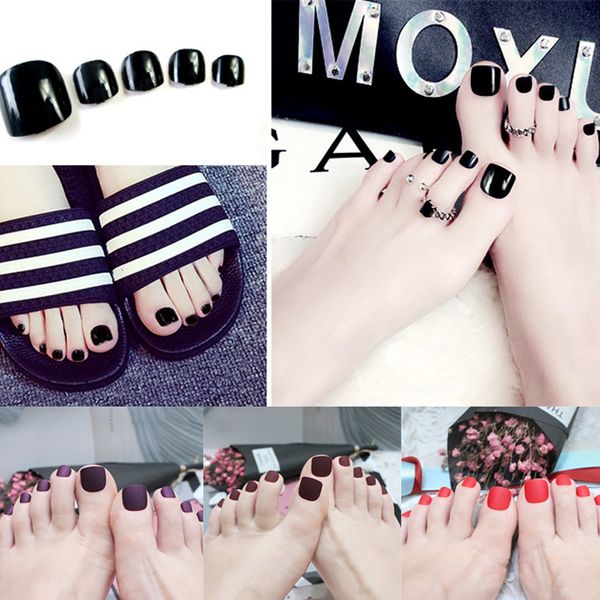 

24pcs foot матовый матовый поддельные гвозди твердые toes цвет diy маникюр накладные ногти sk88, Red;gold