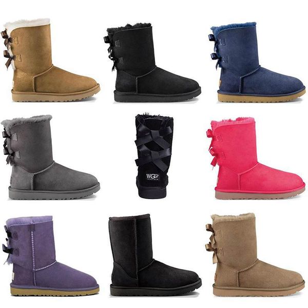 

women winter snow boots fashion australia classic short bow ankle knee bow girl mini bailey boot brown black good quality size 36-41