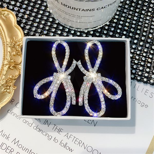 

jewelry & accessories full rhinestone stud earrings for women girl shiny oversize bowknot crystal earrings statement, Golden;silver