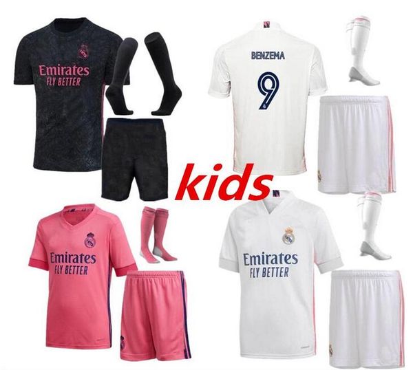 

kids kit soccer jerseys 20 21 hazard jovic benzema camiseta de futbol 2020 2021 vinicius rodrygo modric child football shirt hombres ninos, Black