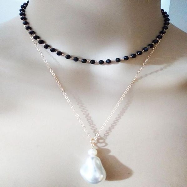 

new black crystal necklace bohemian style irregular pearl pendant 2020 fashion net red jewelry good gift for girls, Silver