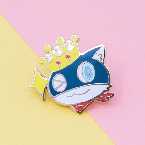 

persona anime morgana mona enamel pin kawaii blue crown cat brooch game fan collectable badge accessories gift, Gray